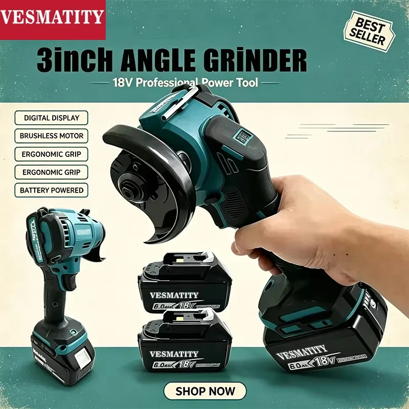 Brushless Angle Grinder Battery Powered - Digital Display Brushless Mini Angle Grinder