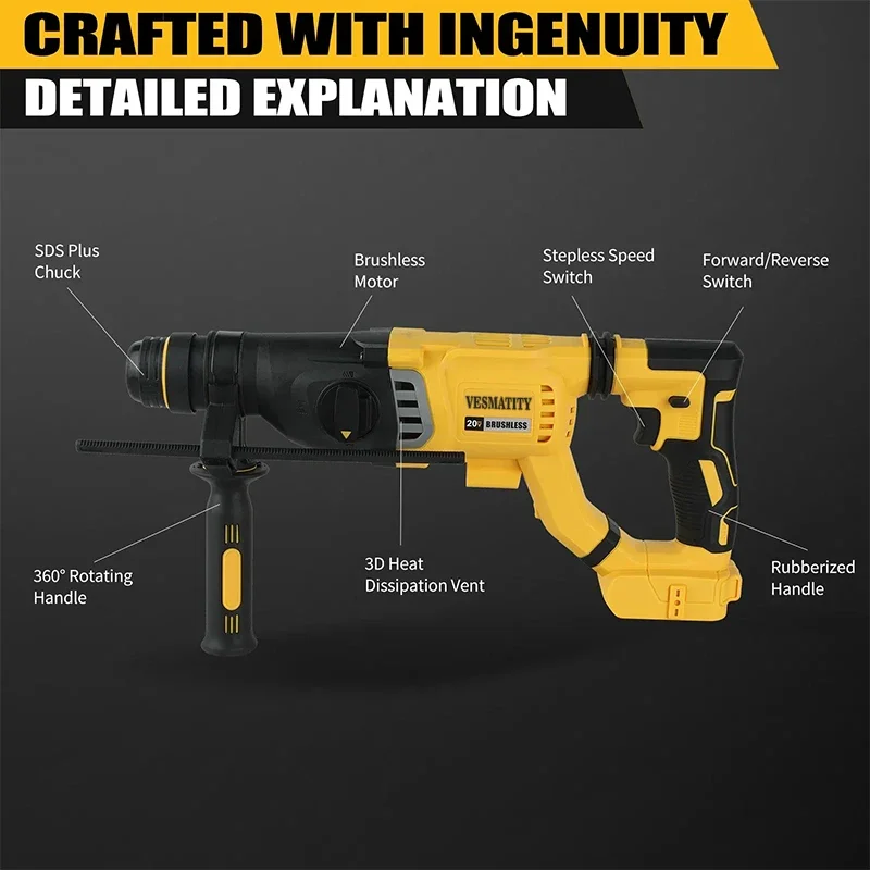 Vesmatity Brushless SDS Plus C - огляд і ціна Brushless Cordless Electric Drill 18V